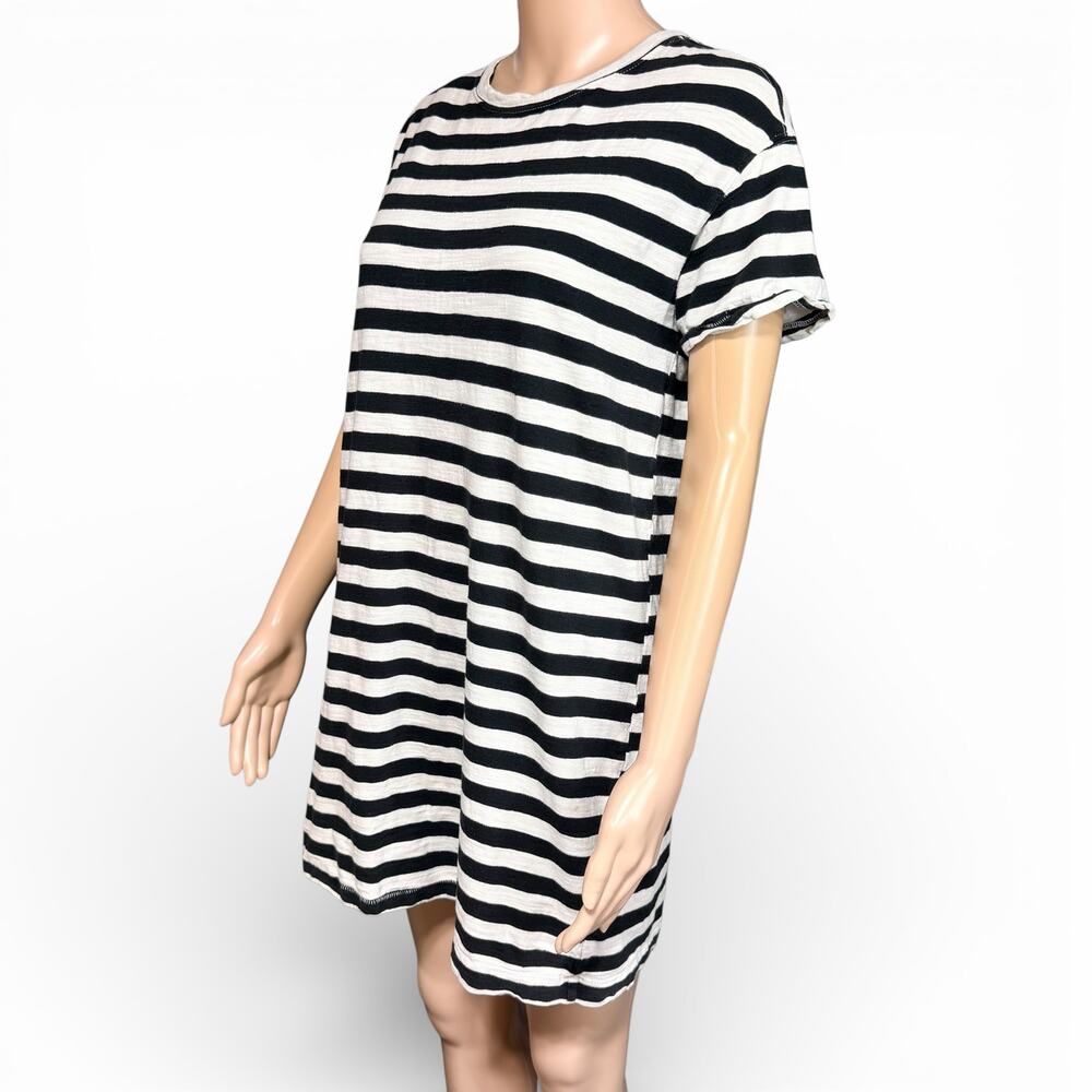 Old Navy Womens T Shirt Dress Mini Short Sleeve Cotton Stripes Black White XS